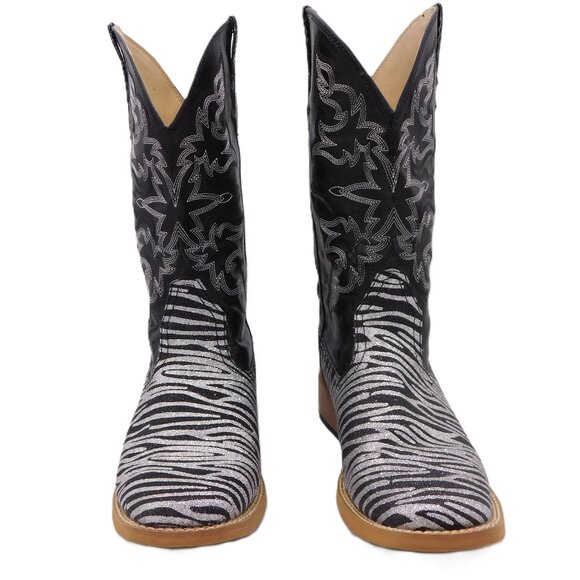 Roper Square Toe Glitter Embroidered Zebra Western Boots | Cowgirl | VGUC | 9 - Picture 2 of 11